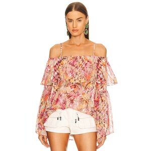 DUNDAS x REVOLVE Metallic Silk Tiered Off Shoulder Luna Top in Optic Geo